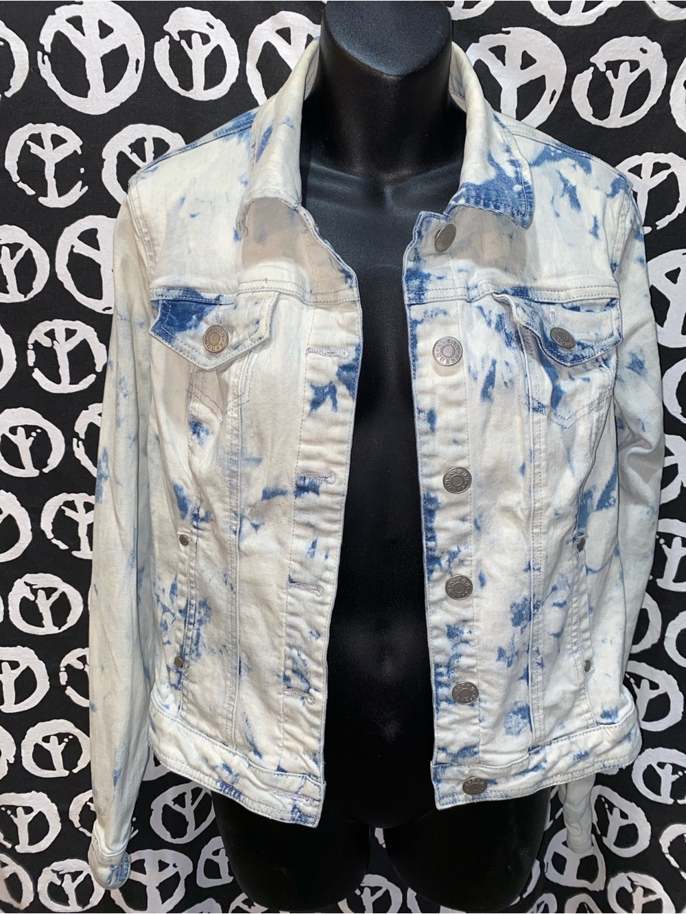VTG GUESS JEAN JACKET SZ M BLUE/WHITE DISTRESSED